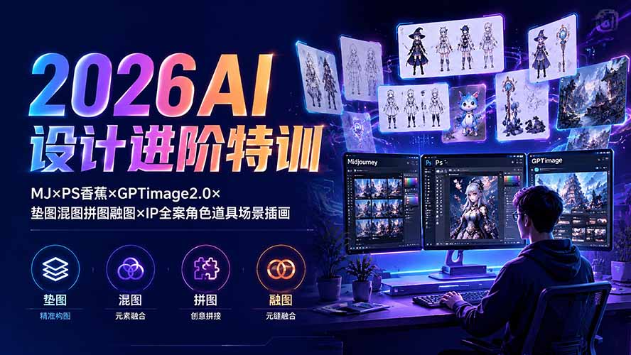（19569期）2026AI设计进阶特训：MJ×PS香蕉×GPTimage2.0×垫图混图拼图融图×IP全案角色道具场景插画 - 臻优资源网