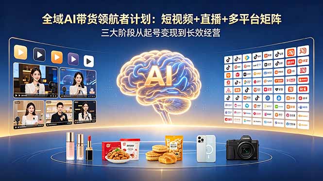 （18593期）全域AI带货领航者计划：短视频+直播+多平台矩阵，三大阶段从起号变现到长效经营 - 臻优资源网