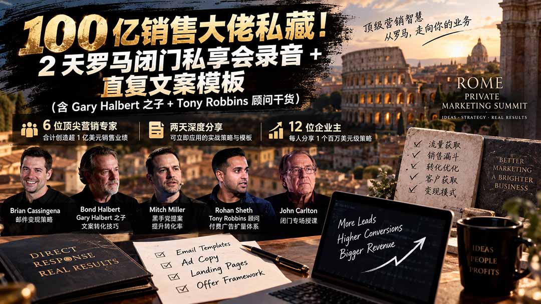 （20593期）100亿销售大佬私藏-无水印！2天罗马闭门私享会录音+直复文案模板【原创双语字幕】 - 臻优资源网