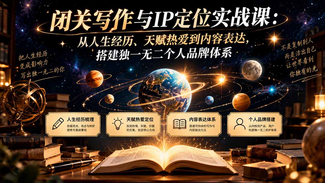(20634期)闭关写作与IP定位实战课:从人生经历、天赋热爱到内容表达,搭建独一无二个人品牌体系 - 臻优资源网