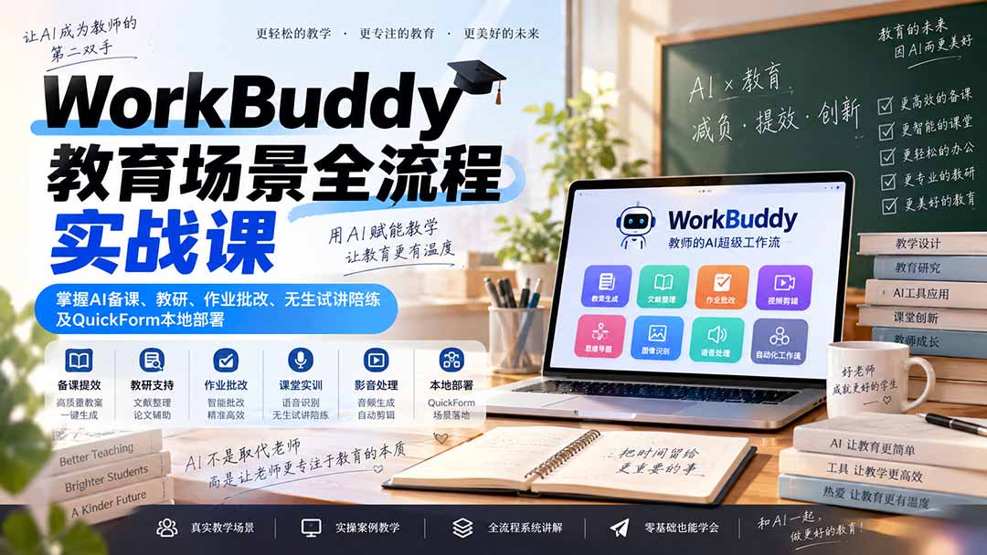 （20518期）WorkBuddy教育场景全流程实战课：掌握AI备课、教研、作业批改、无生试讲陪练及QuickForm本地部署 - 臻优资源网