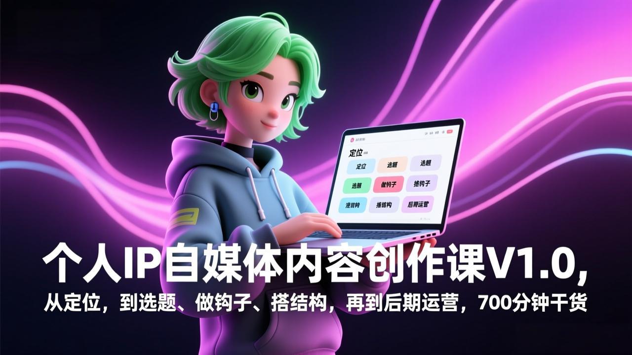 （17331期）个人IP自媒体内容创作课V1.0，从定位，到选题、做钩子、搭结构，再到后期运营，700分钟干货 - 臻优资源网
