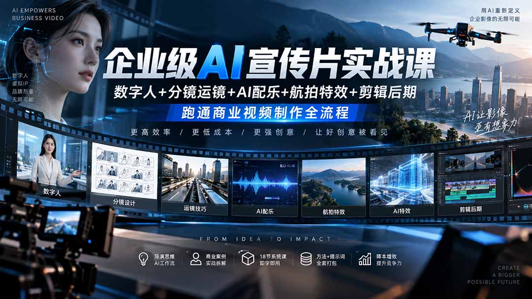 （20548期）企业级AI宣传片实战课｜数字人+分镜运镜+AI配乐+航拍特效+剪辑后期，跑通商业视频制作全流程 - 臻优资源网