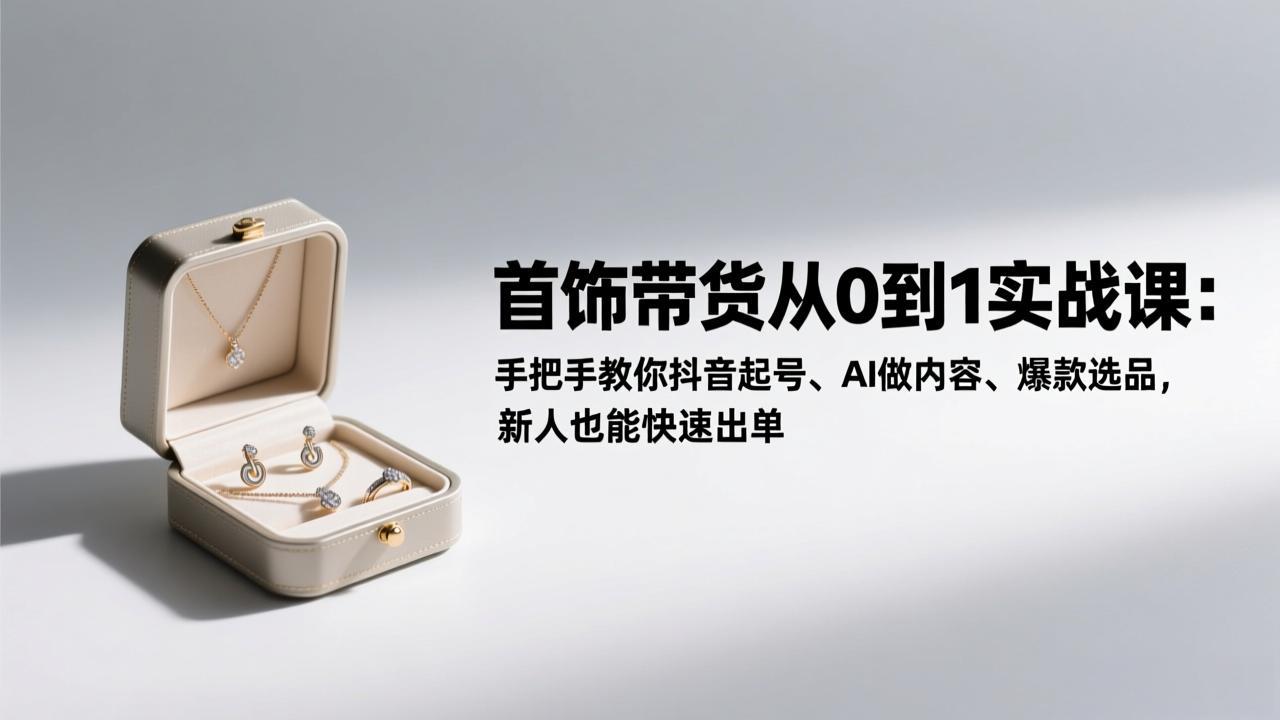 （17178期）首饰带货从0到1实战课：手把手教你抖音起号、AI做内容、爆款选品，新人也能快速出单 - 臻优资源网