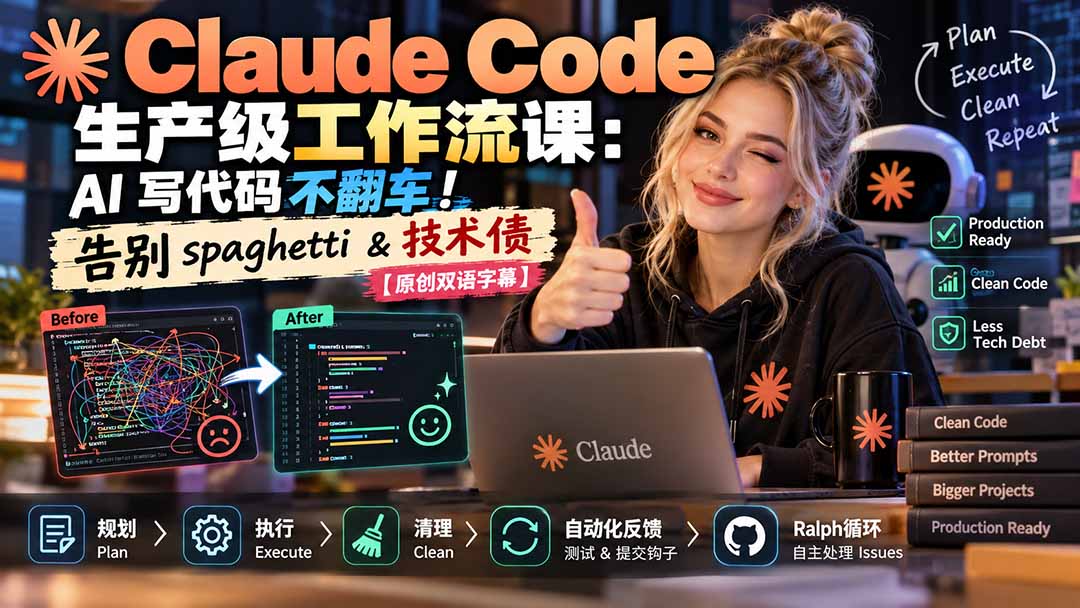 （20739期）Claude Code 生产级工作流课：AI 写代码不翻车！告别 spaghetti & 技术债【原创双语字幕】 - 臻优资源网