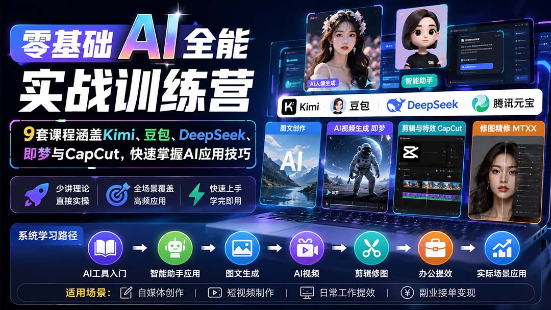 （20134期）零基础AI全能实战训练营：9套课程涵盖Kimi、豆包、DeepSeek、即梦与CapCut，快速掌握AI应用技巧 - 臻优资源网