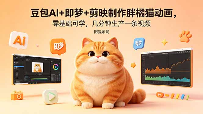 （18431期）豆包AI+即梦+剪映制作胖橘猫动画，零基础可学，几分钟生产一条视频，附提示词 - 臻优资源网