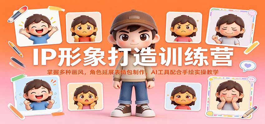 IP形象打造训练营：掌握多种画风，角色延展表情包制作，AI工具配合手绘实操教学 - 臻优资源网