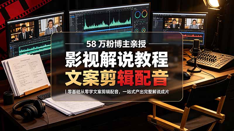 （19160期）58 万粉博主荧幕春秋亲授影视解说教程｜零基础从零学文案剪辑配音，一站式产出完整解说成片 - 臻优资源网