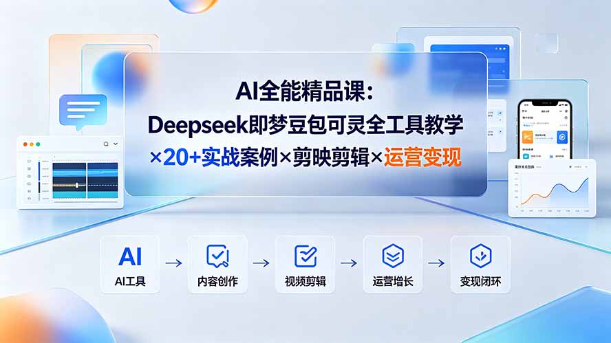 （19278期）AI全能精品课：Deepseek即梦豆包可灵全工具教学×20+实战案例×剪映剪辑×运营变现 - 臻优资源网