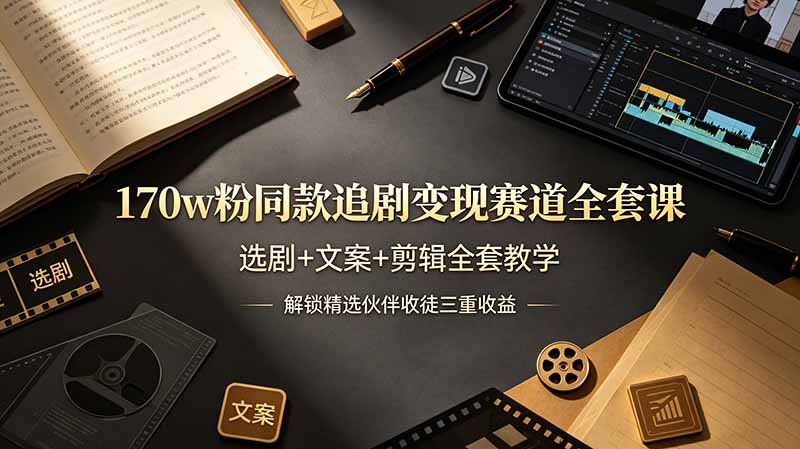（19168期）170w粉博主同款追剧变现赛道全套课-更新，选剧+文案+剪辑全套教学，解锁精选伙伴收徒三重收益 - 臻优资源网