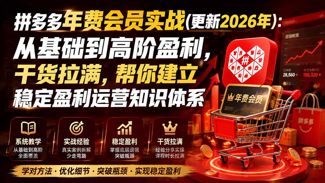（20093期）拼多多年费会员实战(更新2026年)：从基础到高阶盈利，干货拉满，帮你建立稳定盈利运营知识体系 - 臻优资源网