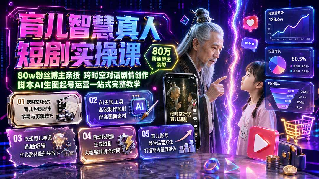 （19663期）育儿智慧真人短剧实操课｜80w粉丝博主亲授，跨时空对话剧情创作，脚本AI生图起号运营一站式完整教学 - 臻优资源网