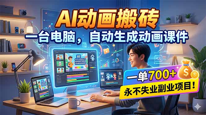 （18239期）AI动画搬砖，一台电脑，自动生成动画课件，一单800+  永不失业副业项目！ - 臻优资源网