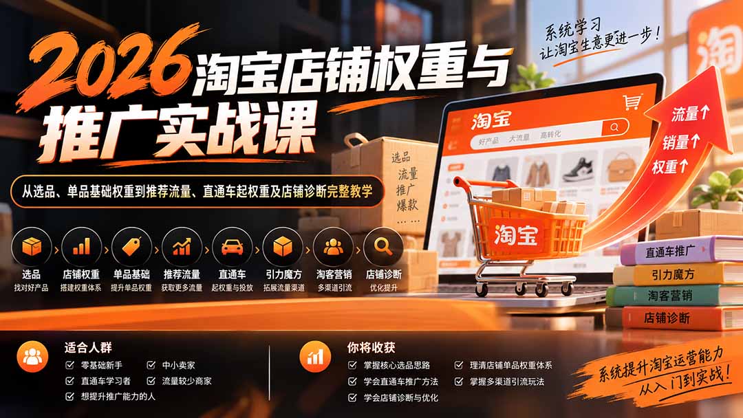 （20411期）2026淘宝店铺权重与推广实战课：从选品、单品基础权重到推荐流量、直通车起权重及店铺诊断完整教学 - 臻优资源网