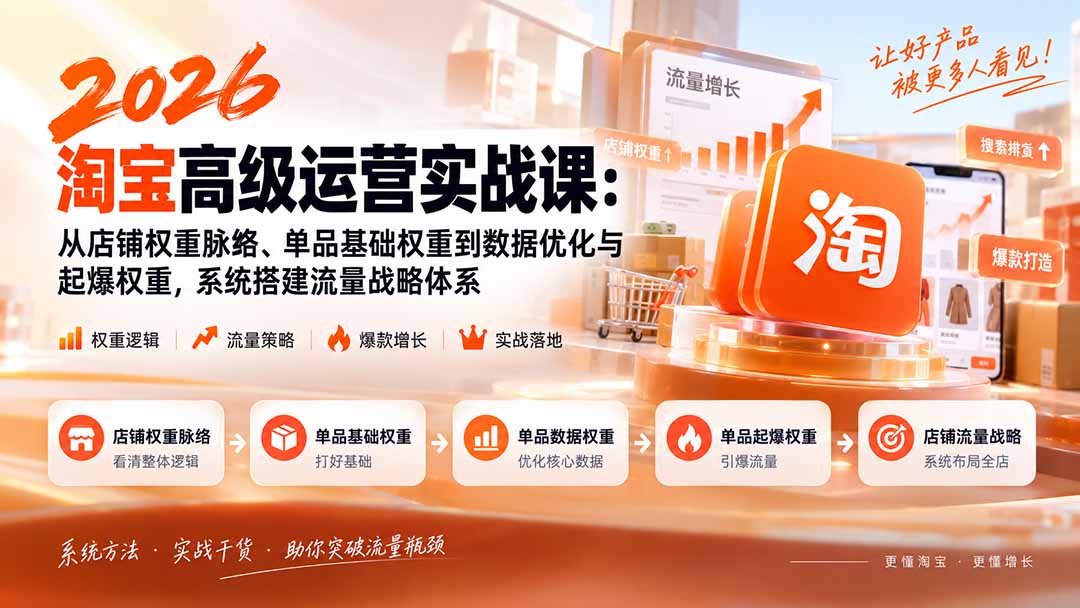 （20409期）2026淘宝高级运营实战课：从店铺权重脉络、单品基础权重到数据优化与起爆权重，系统搭建流量战略体系 - 臻优资源网