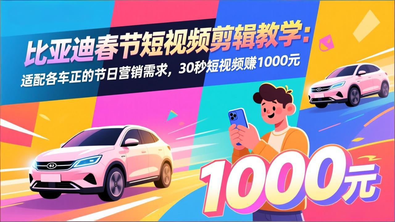 （17320期）比亚迪春节短视频剪辑教学：适配各车企的节日营销需求，30秒短视频赚1000元 - 臻优资源网