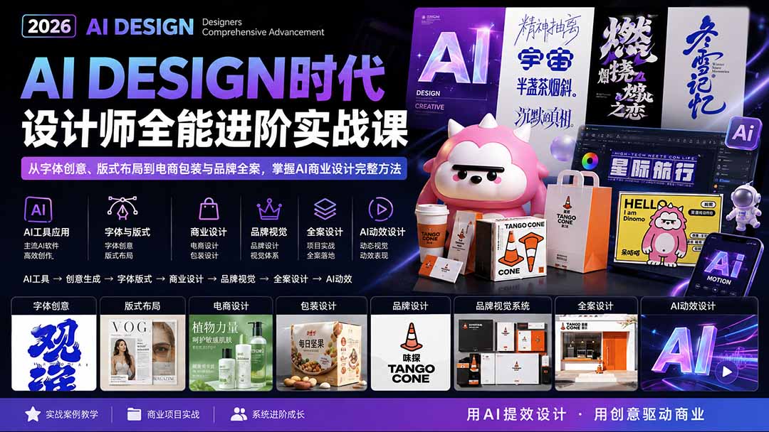 （20195期）2026AI DESIGN时代设计师全能进阶实战课：从字体创意、版式布局到电商包装与品牌全案，掌握AI商业设计完整方法 - 臻优资源网