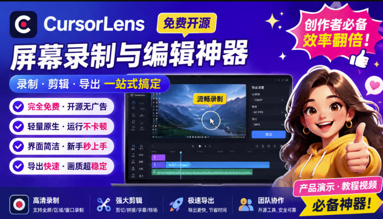 （19971期）CursorLens免费开源录屏工具，支持自动缩放，教程视频录制必备神器 - 臻优资源网