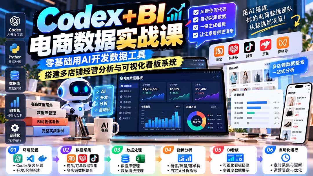 (20665期)Codex+BI电商数据实战课:零基础用AI开发数据工具,搭建多店铺经营分析与可视化看板系统 - 臻优资源网