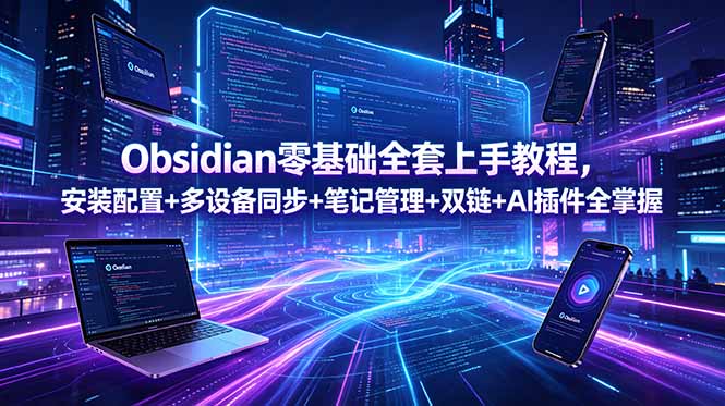 （18797期）Obsidian零基础全套上手教程，安装配置+多设备同步+笔记管理+双链+AI插件全掌握 - 臻优资源网