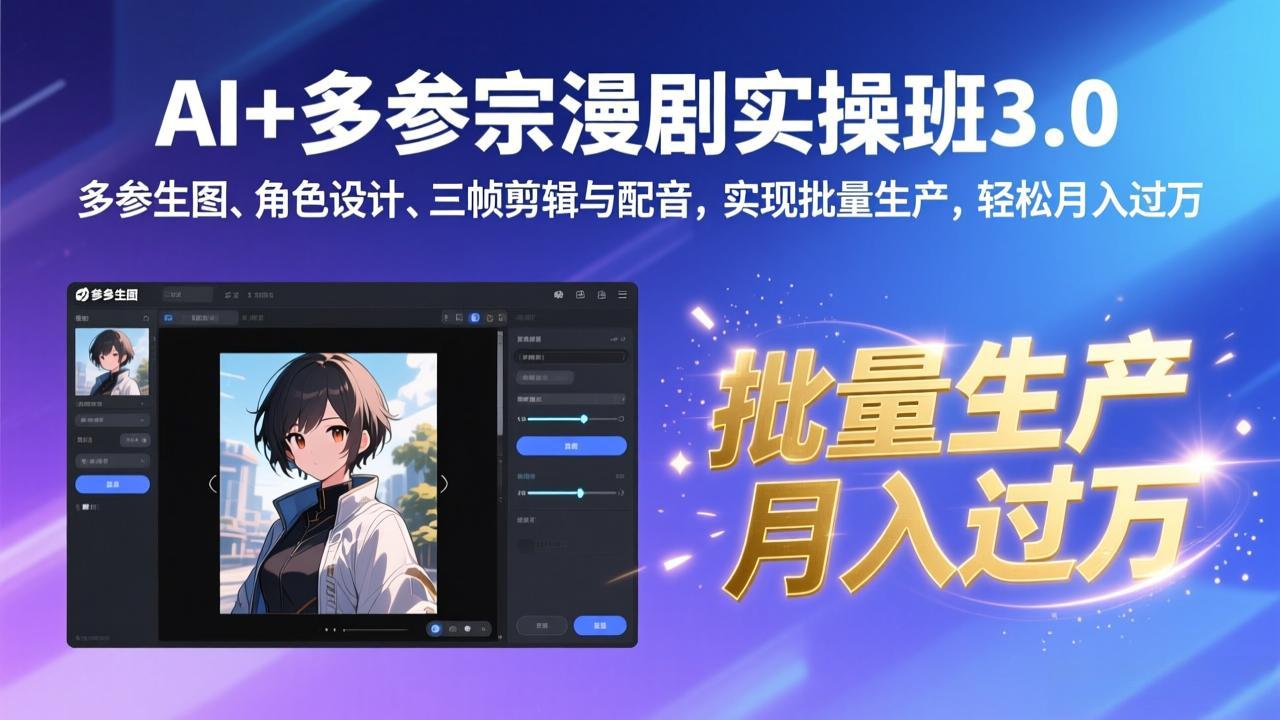 （17283期）AI+多参宗漫剧实操班3.0：多参生图、角色设计、三帧剪辑与配音，实现批量生产，轻松月入过万 - 臻优资源网