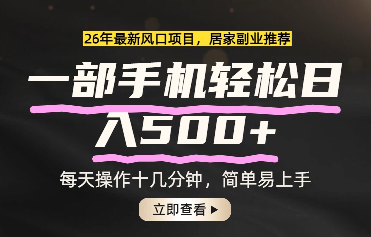 (17680期)26年居家副业首选,一部手机轻松日入500+,长期稳定可做 - 臻优资源网