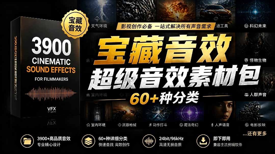 （18660期）宝藏音效合集包！60+多种音效分类，共计3900个，分类清晰，全中文分类，高品质剪辑音效素材包 - 臻优资源网