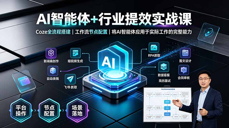 （19281期）AI智能体+行业提效实战课·Coze全流程搭建｜工作流节点配置｜将AI智能体应用于实际工作的完整能力 - 臻优资源网