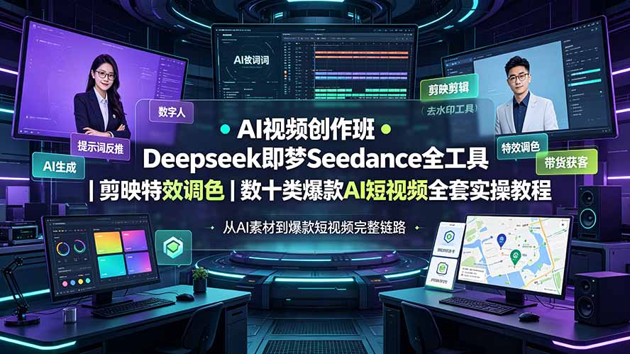 （19454期）AI视频创作班◆Deepseek即梦Seedance全工具｜剪映特效调色｜数十类爆款AI短视频全套实操教程 - 臻优资源网