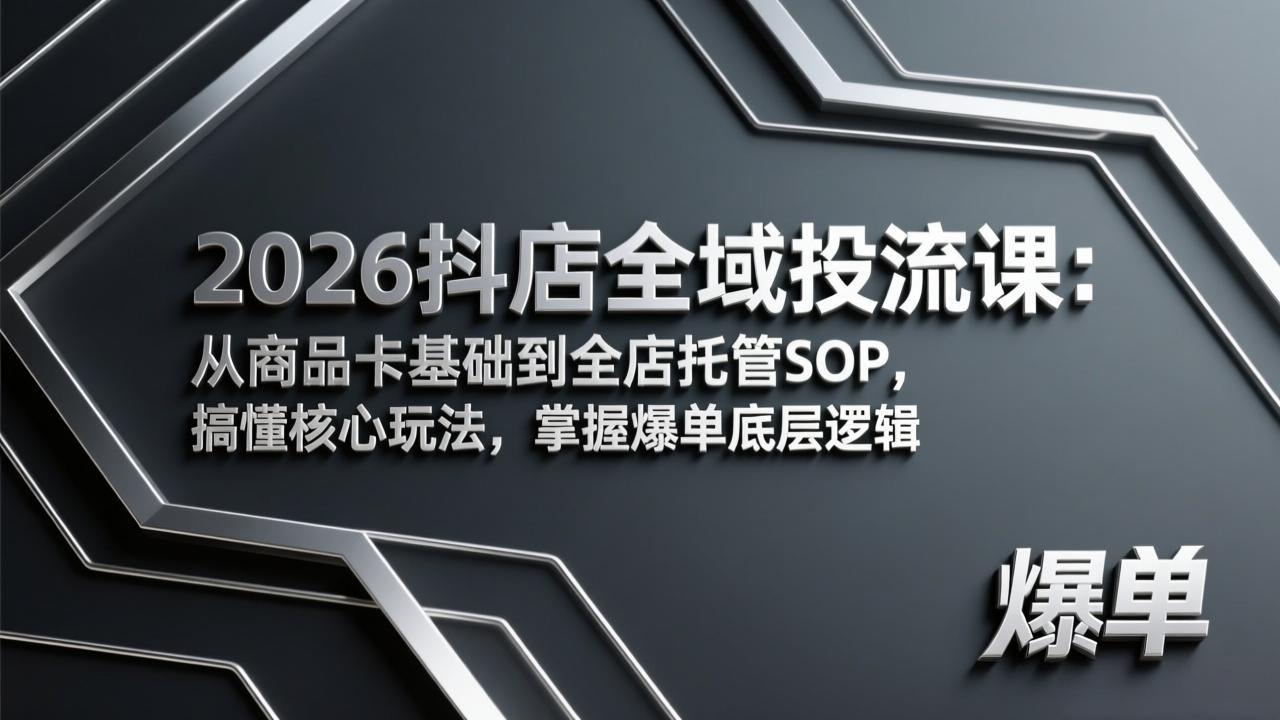（17569期）2026抖店全域投流课：从商品卡基础到全店托管SOP，搞懂核心玩法，掌握爆单底层逻辑 - 臻优资源网