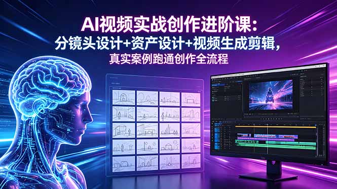 （18596期）AI视频实战创作进阶课：分镜头设计+资产设计+视频生成剪辑，真实案例跑通创作全流程 - 臻优资源网
