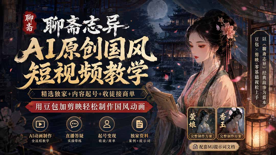 （19754期）聊斋志异AI原创国风短视频教学-更新；精选独家+内容起号+收徒接商单，用豆包加剪映轻松制作国风动画 - 臻优资源网