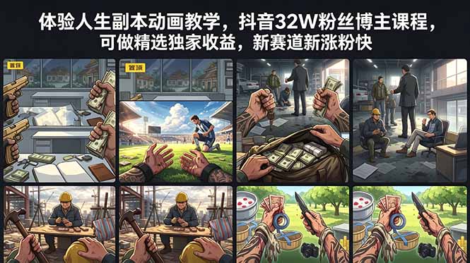 （18826期）体验人生副本动画教学， 抖音32W粉丝博主课程，可做精选独家收益，新赛道新涨粉快 - 臻优资源网