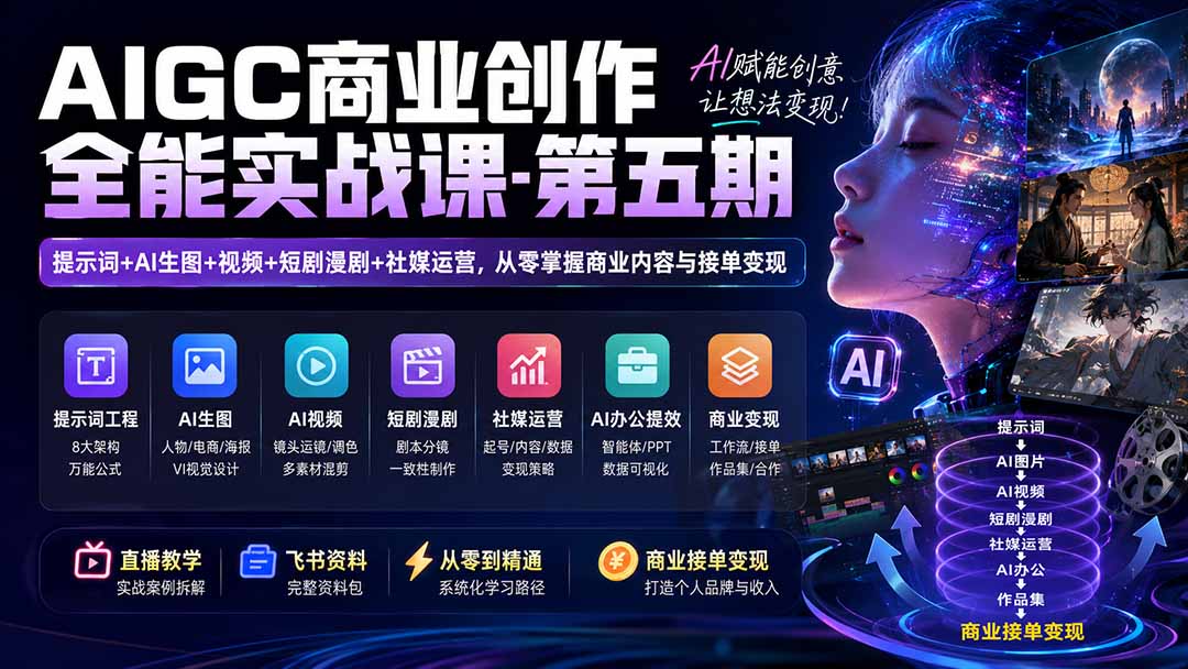 （19753期）AIGC商业创作全能实战课-第五期：提示词+AI生图+视频+短剧漫剧+社媒运营，从零掌握商业内容与接单变现 - 臻优资源网