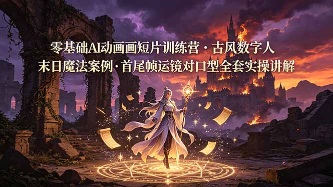 (19078期)零基础AI动画短片训练营,古风数字人末日魔法案例,首尾帧运镜对口型全套实操讲解 - 臻优资源网