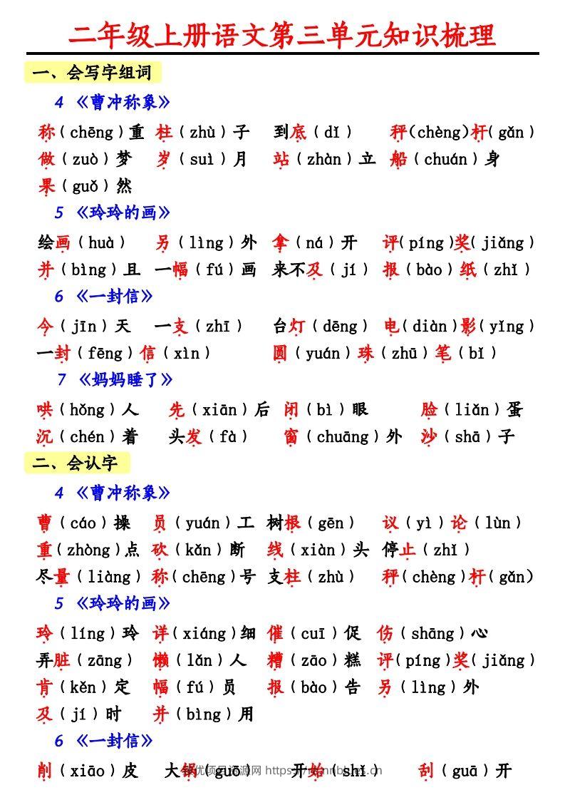 【第三单元知识梳理】二上语文 - 臻优资源网