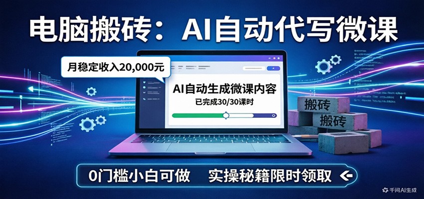 电脑搬砖AI自动代写微课，月稳定2W，0门槛小白可做，实操秘籍 - 臻优资源网