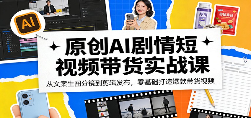 原创AI剧情短视频带货实战课：从文案生图分镜到剪辑发布，零基础打造爆款带货视频 - 臻优资源网