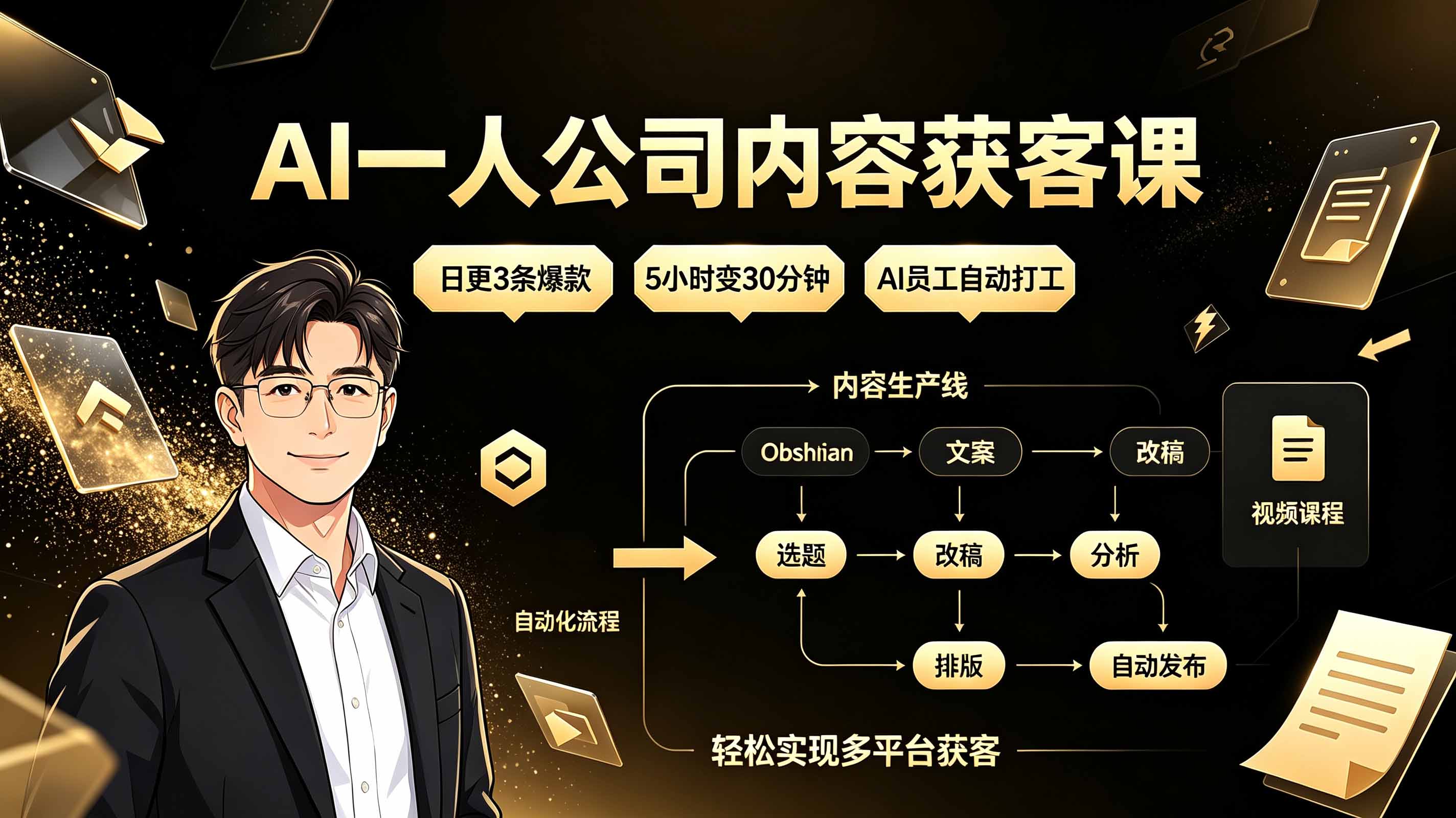 （19387期）AI一人公司内容获客课：日更3条爆款×5小时变30分钟×AI员工自动打工，轻松实现多平台获客 - 臻优资源网