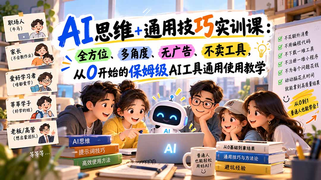 （20680期）AI思维+通用技巧实训课：全方位、多角度、无广告、不卖工具，从0开始的保姆级AI工具通用使用教学 - 臻优资源网