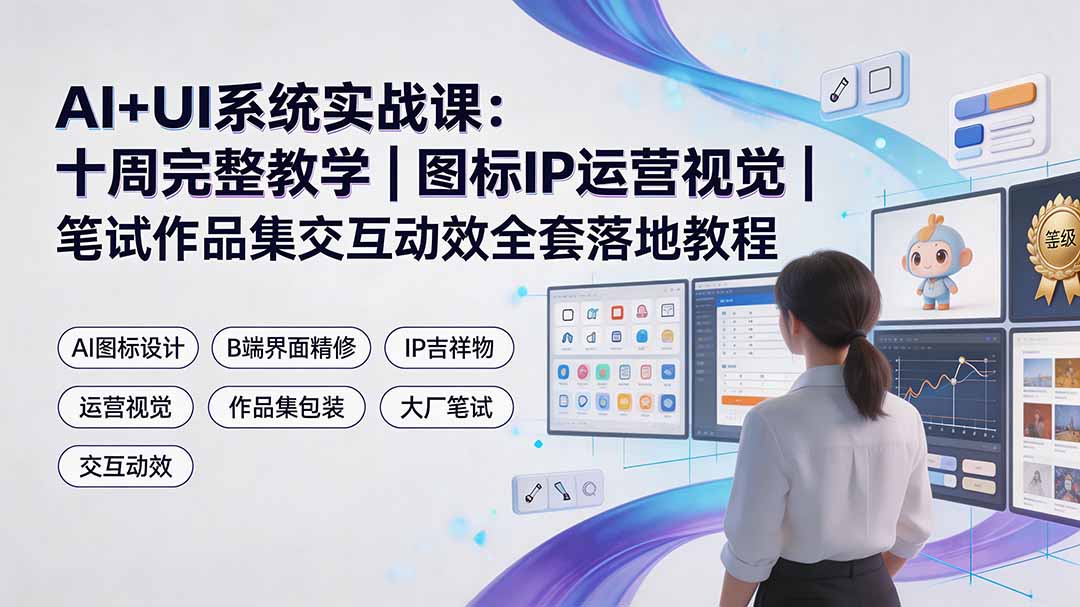 （19378期）AI+UI系统实战课：十周完整教学｜图标IP运营视觉｜笔试作品集交互动效全套落地教程 - 臻优资源网