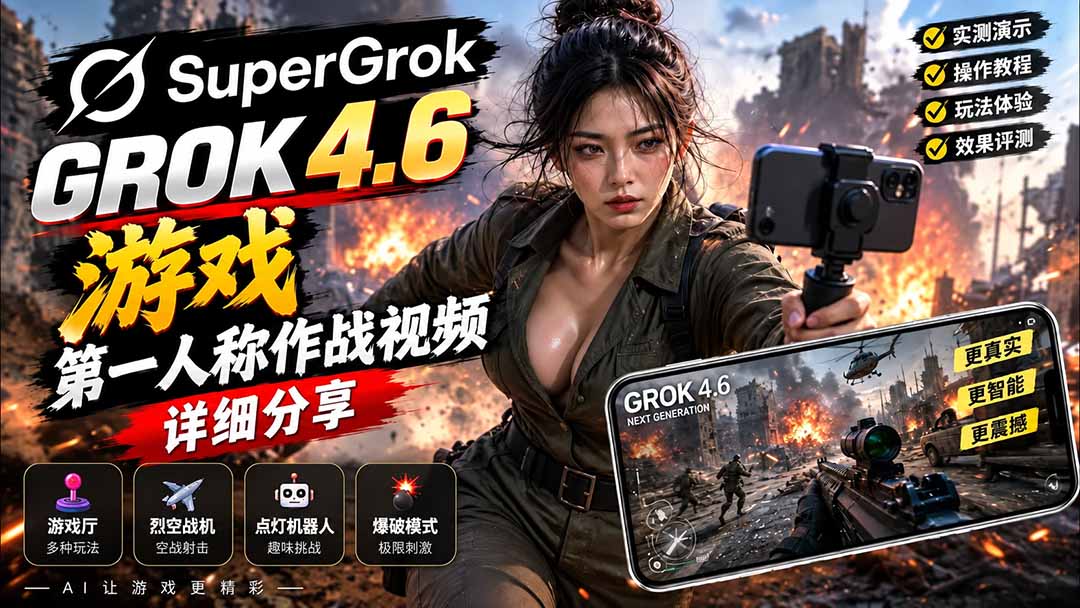 （20502期）Grok 4.6 也能做游戏？第一人称作战视频实测｜玩法详细讲解 - 臻优资源网