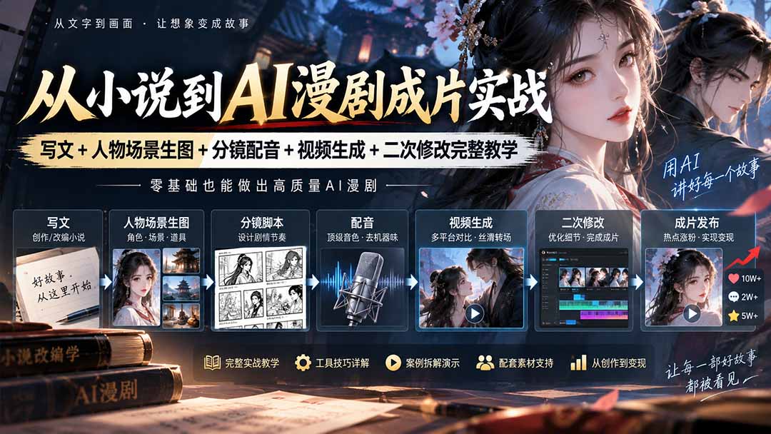 （20577期）从小说到AI漫剧成片实战：写文+人物场景生图+分镜配音+视频生成+二次修改完整教学 - 臻优资源网