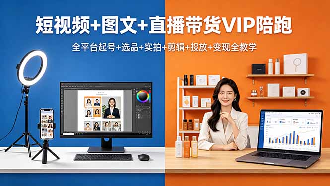 （18319期）短视频+图文+直播带货VIP陪跑，全平台起号+选品+实拍+剪辑+投放+变现全教学 - 臻优资源网