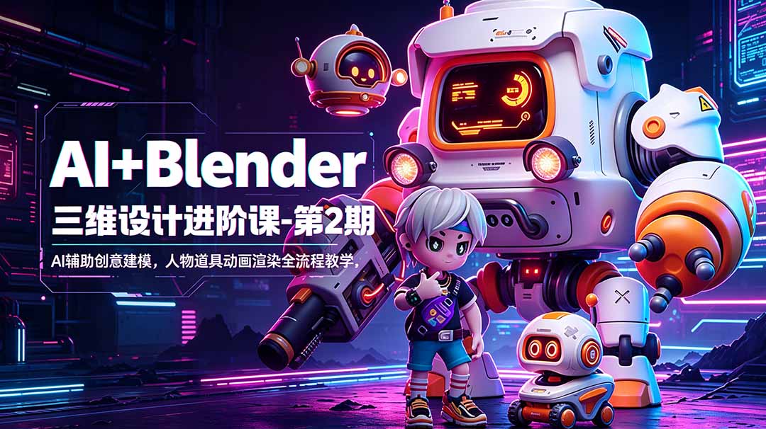 （18586期）AI+Blender三维设计进阶课-第2期：AI辅助创意建模，人物道具动画渲染全流程教学 - 臻优资源网