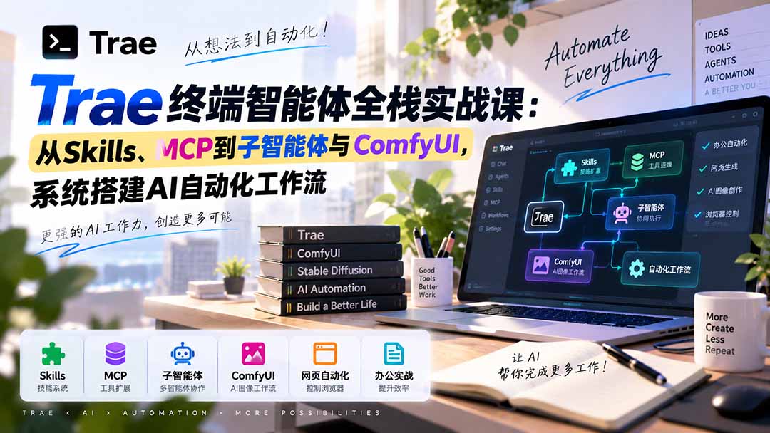 （20389期）Trae终端智能体全栈实战课：从Skills、MCP到子智能体与ComfyUI，系统搭建AI自动化工作流 - 臻优资源网