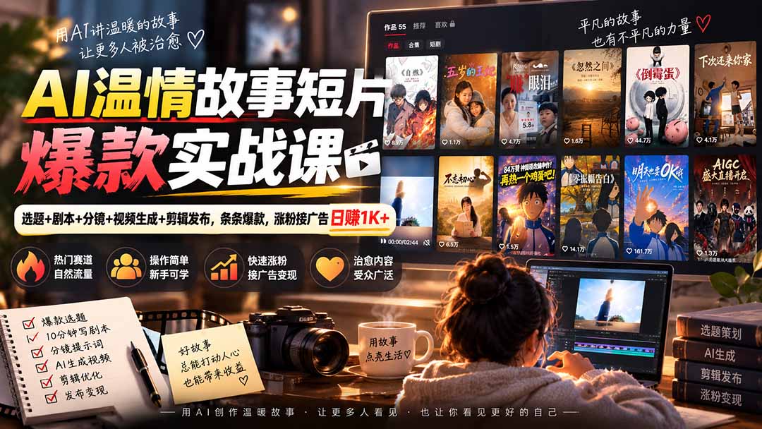 （20477期）AI温情故事短片爆款实战课-更新｜选题+剧本+分镜+视频生成+剪辑发布，条条爆款，涨粉接广告日赚1K+ - 臻优资源网