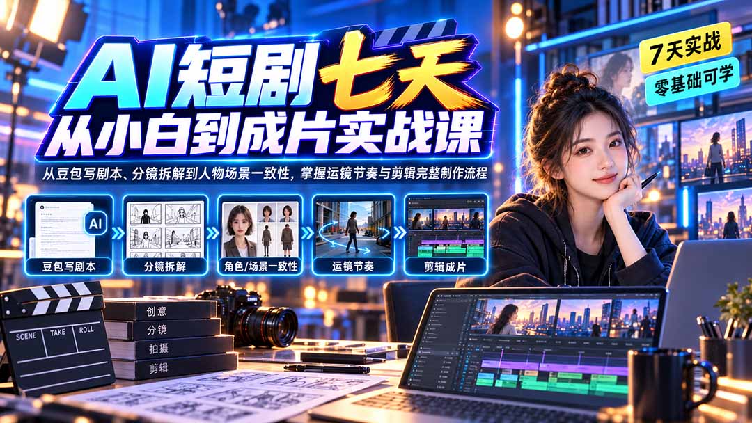 （20329期）AI短剧七天从小白到成片实战课：从豆包写剧本、分镜拆解到人物场景一致性，掌握运镜节奏与剪辑完整制作流程 - 臻优资源网