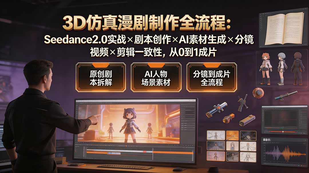 （19341期）3D仿真漫剧制作全流程：Seedance2.0实战×剧本创作×AI素材生成×分镜视频×剪辑一致性，从0到1成片 - 臻优资源网